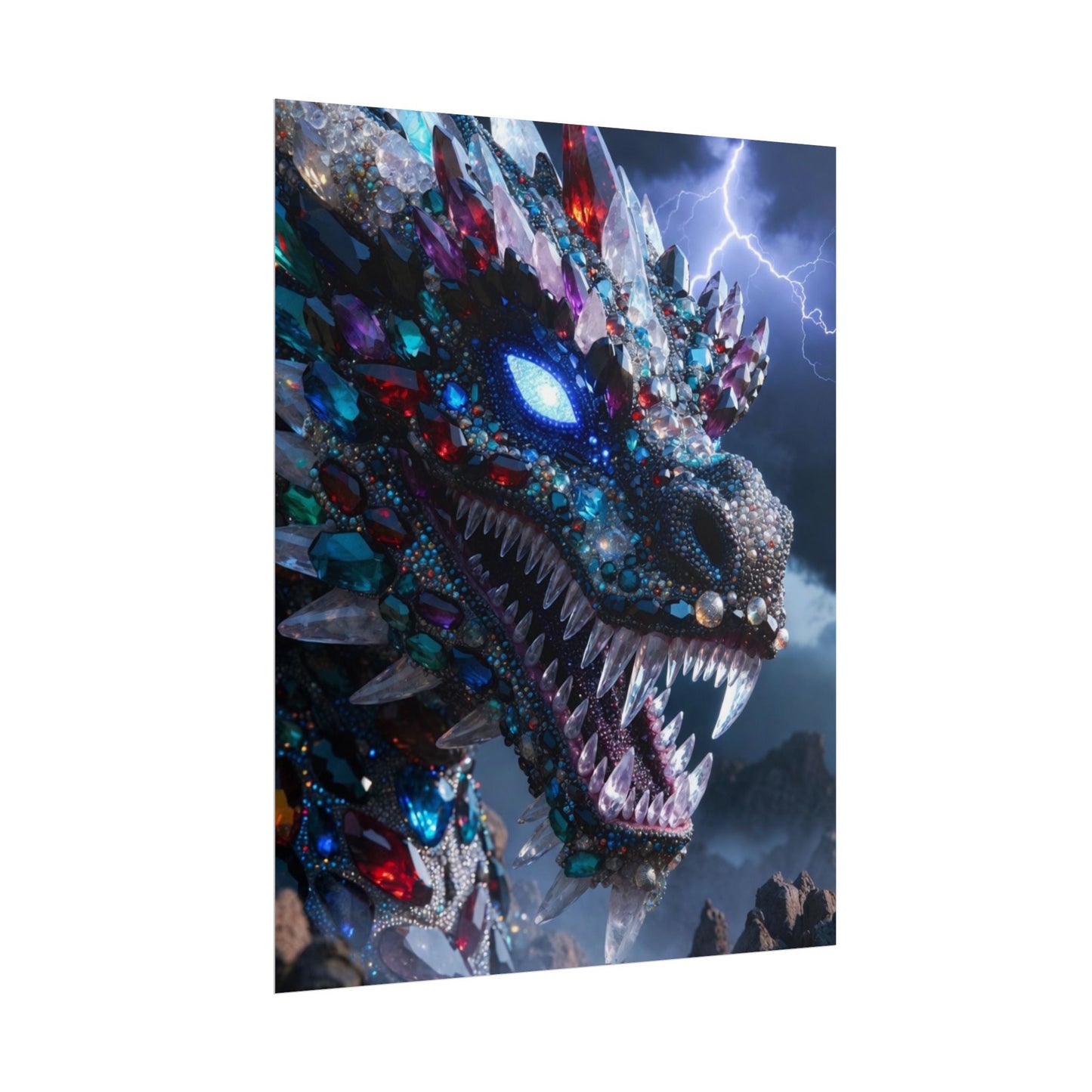 Dragon Crystal Poster — Fantasy Gem-Encrusted Dragon Wall Art (Rolled Poster)