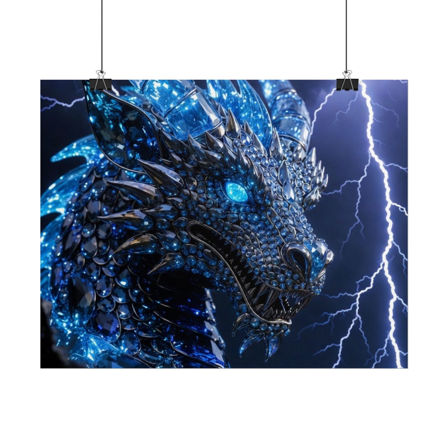 Blue Lightning Dragon Poster — Fantasy Wall Art Rolled Poster