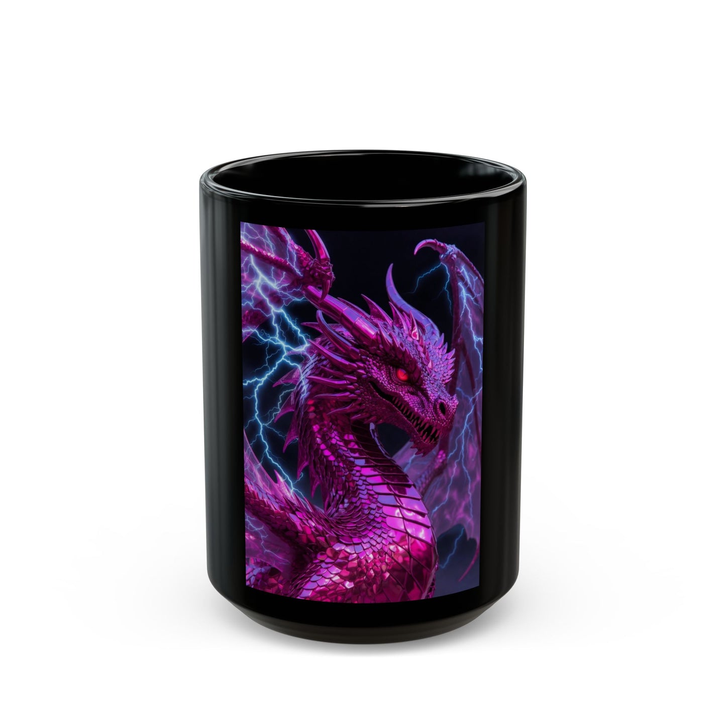 Dragon Mug — Neon Pink Lightning Dragon Black Ceramic Coffee Cup (11oz/15oz)