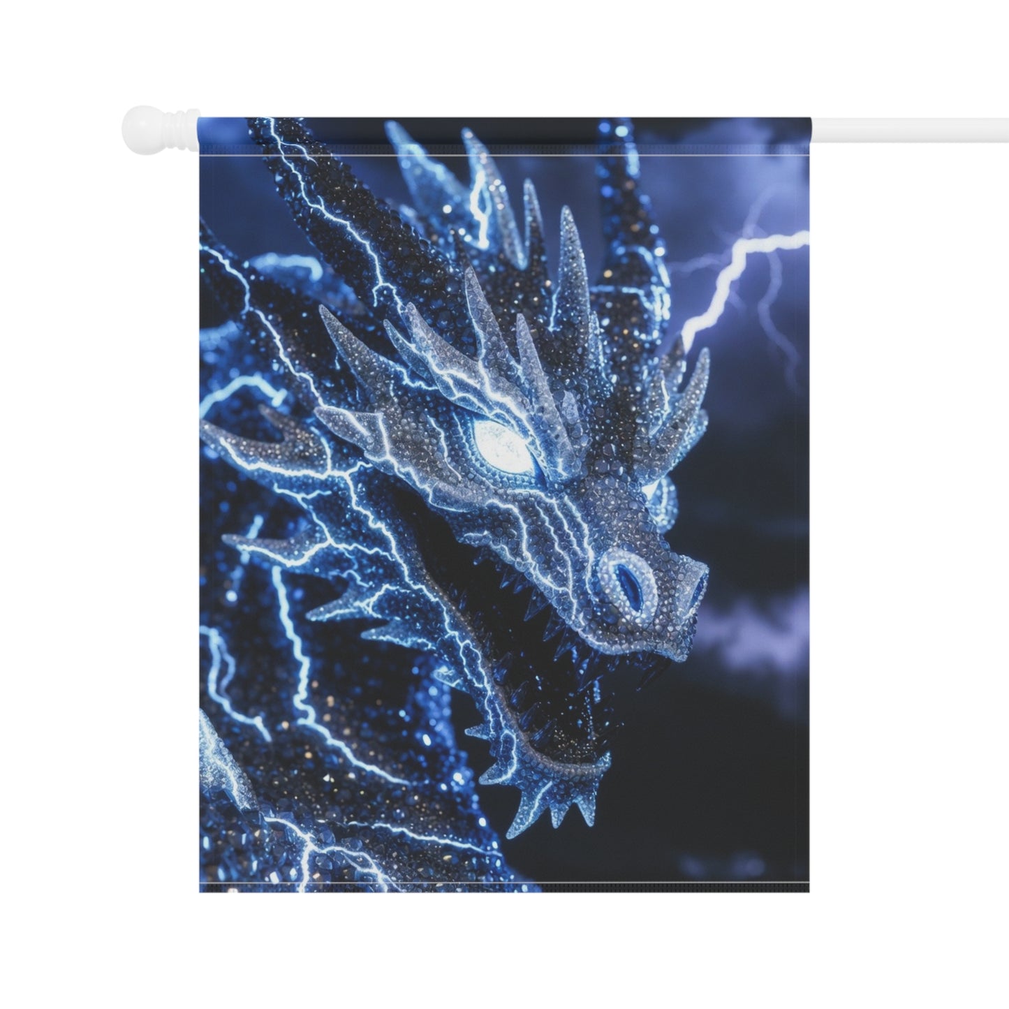 Electric Dragon Garden Flag — Lightning Blue Mythical House Banner