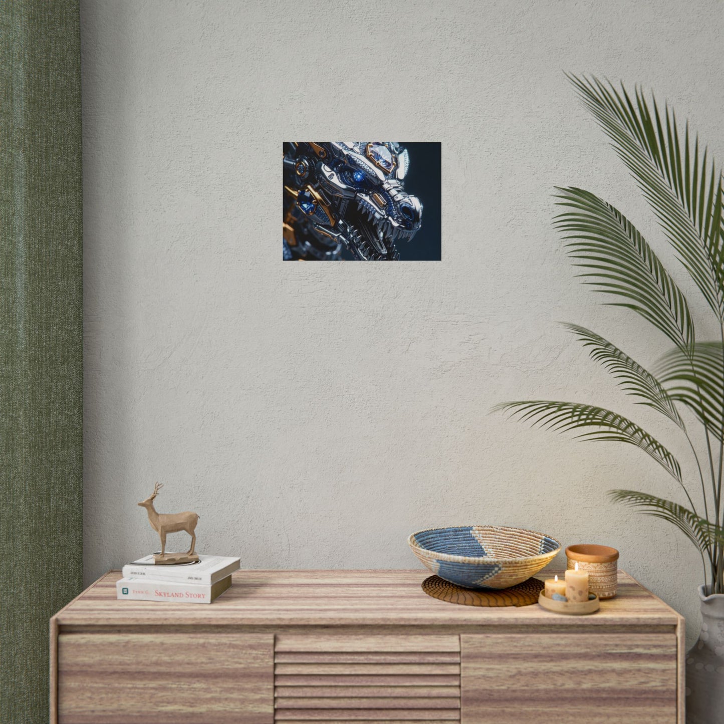 Mechanical Dragon Poster — Futuristic Gold & Blue Sci‑Fi Wall Art