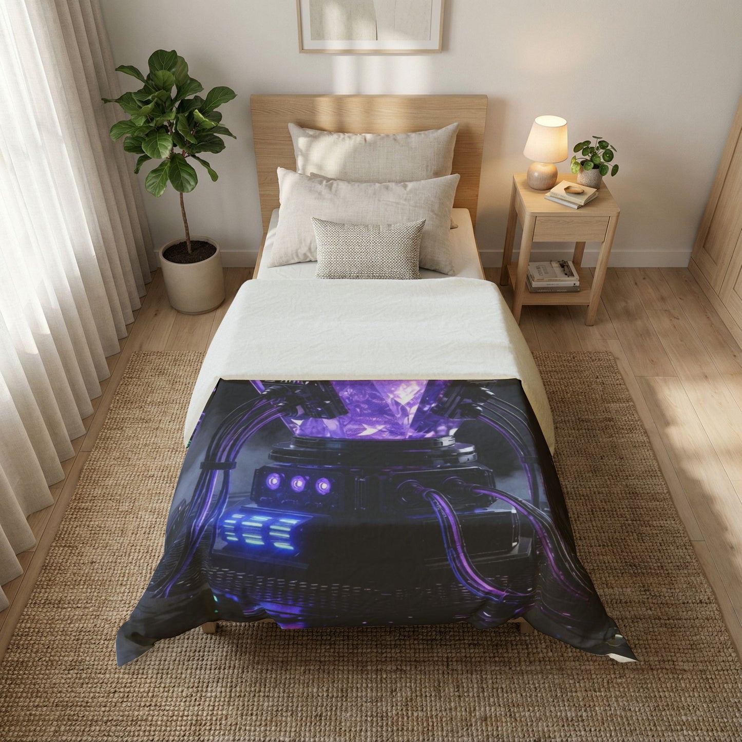 Purple Crystal Core Duvet Cover – Sci‑Fi Gem Bedspread