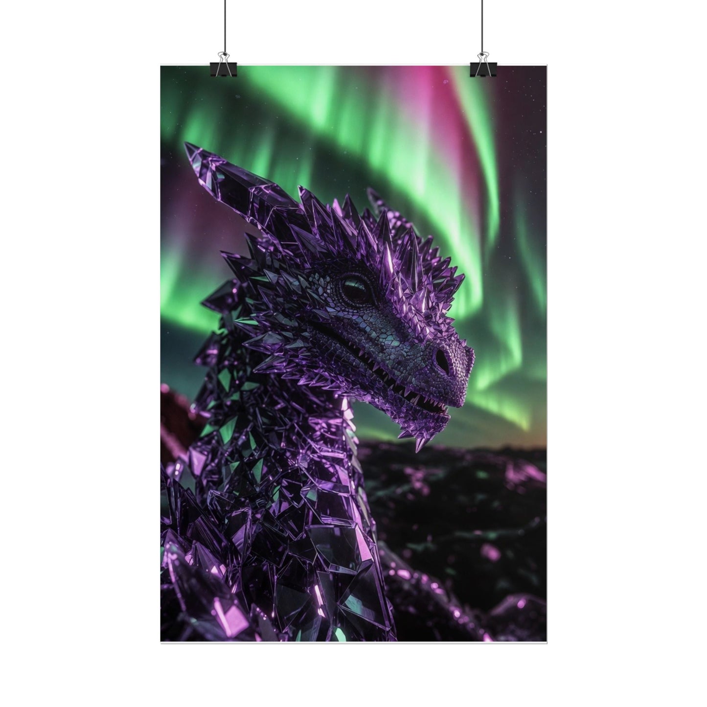 Aurora Dragon Rolled Poster — Purple Crystal Dragon Wall Art