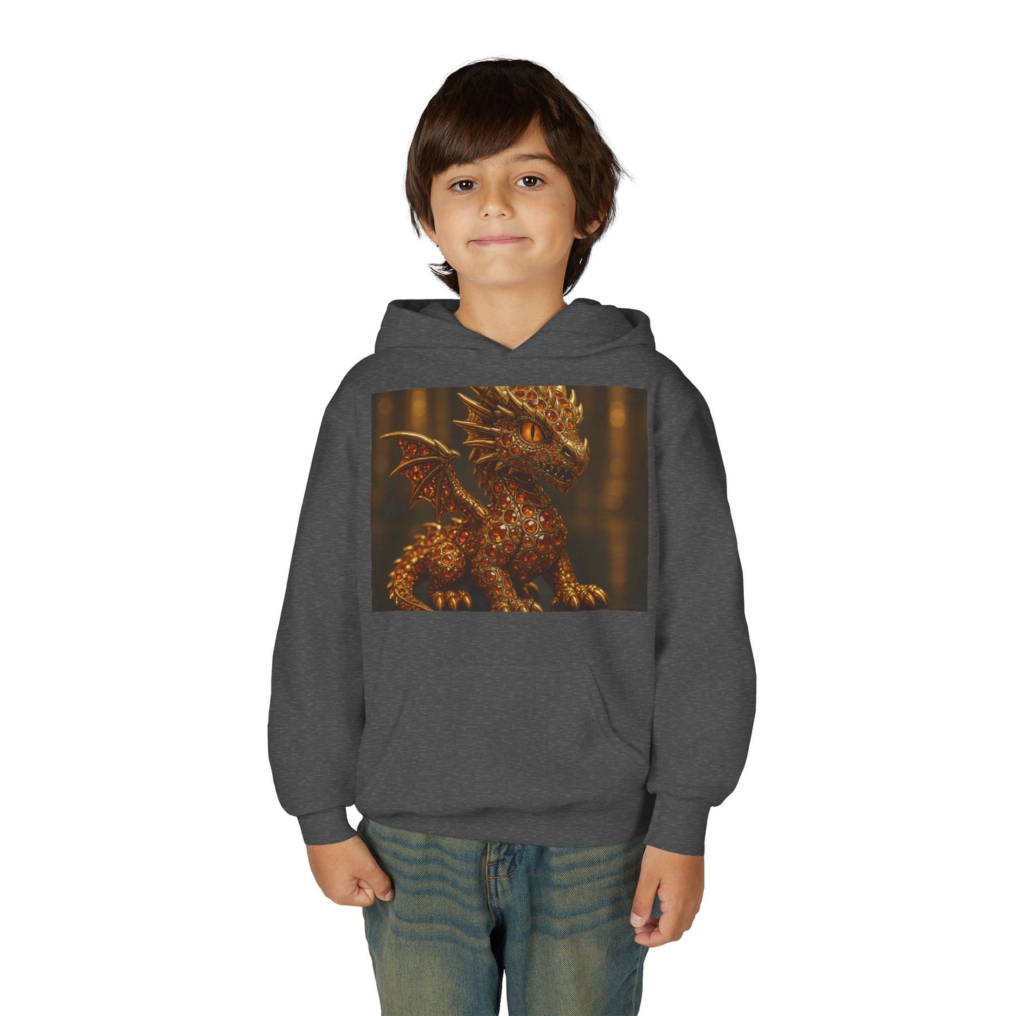 Dragon Fantasy Youth Heavy Blend Hooded Sweatshirt, Adventure Hoodie, Gift for Kids, Fantasy Apparel, Cozy Sweatshirt for Young Dreamers
