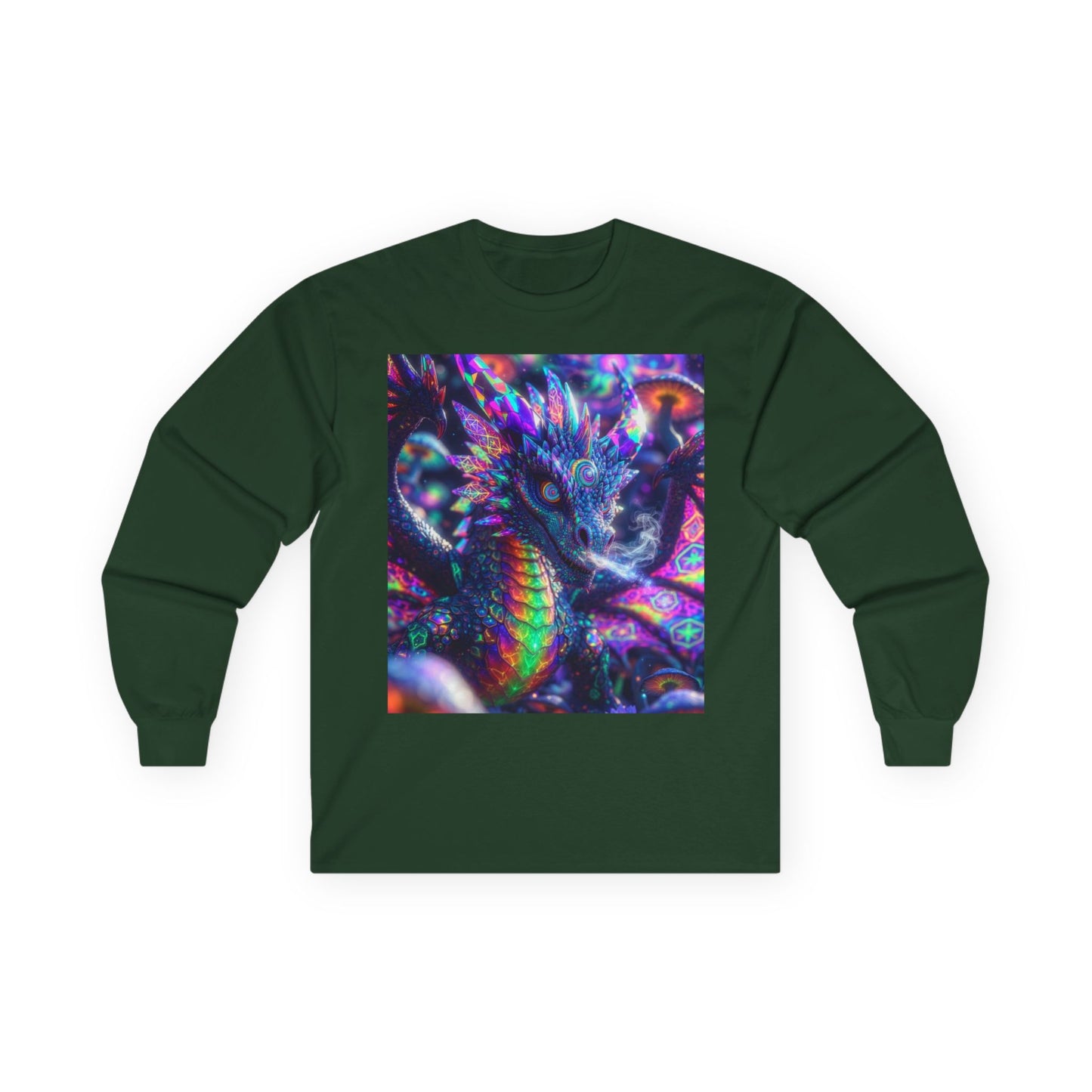 Psychedelic Dragon Long Sleeve Tee — Neon Fantasy Dragon Graphic