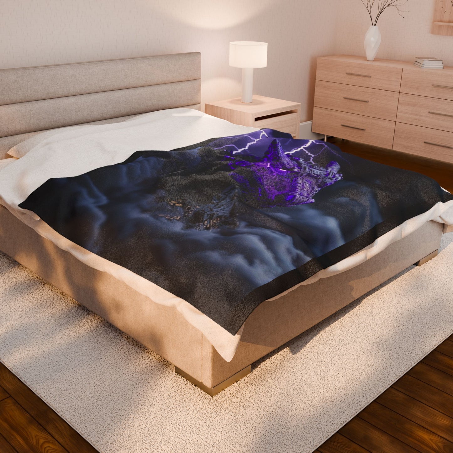 Dragon Storm Velveteen Plush Blanket — Purple Lightning Fantasy Throw