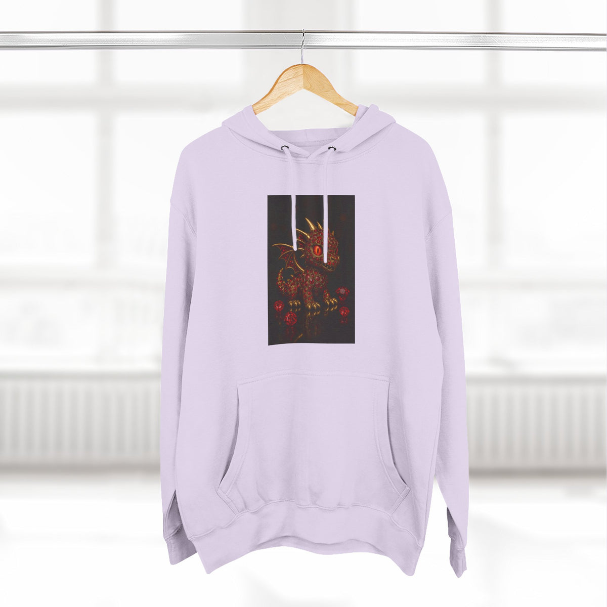A RUBY RED Dragon Swirl Fleece Hoodie - Three-Panel Design for Fantasy Lovers