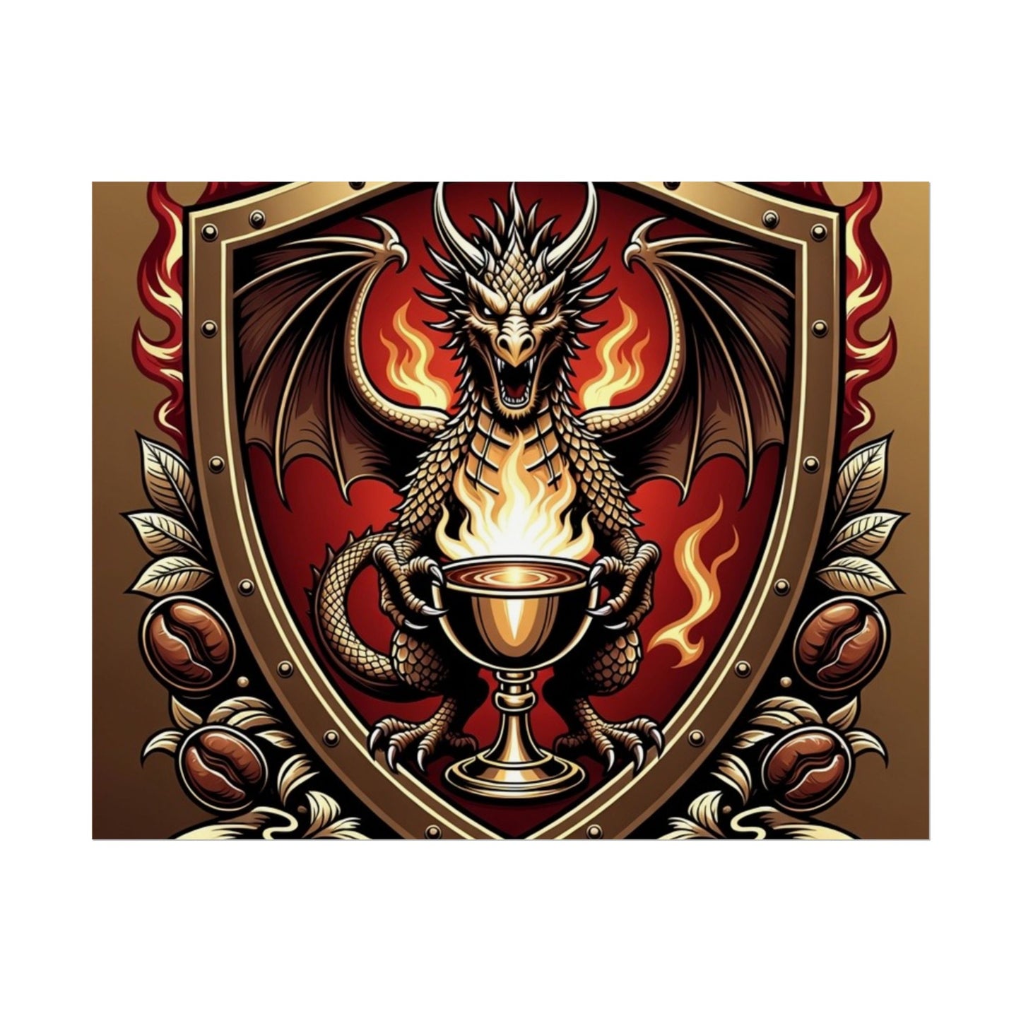 Dragon's Brew Poster — Fantasy Dragon Shield Artwork Rolled Poster