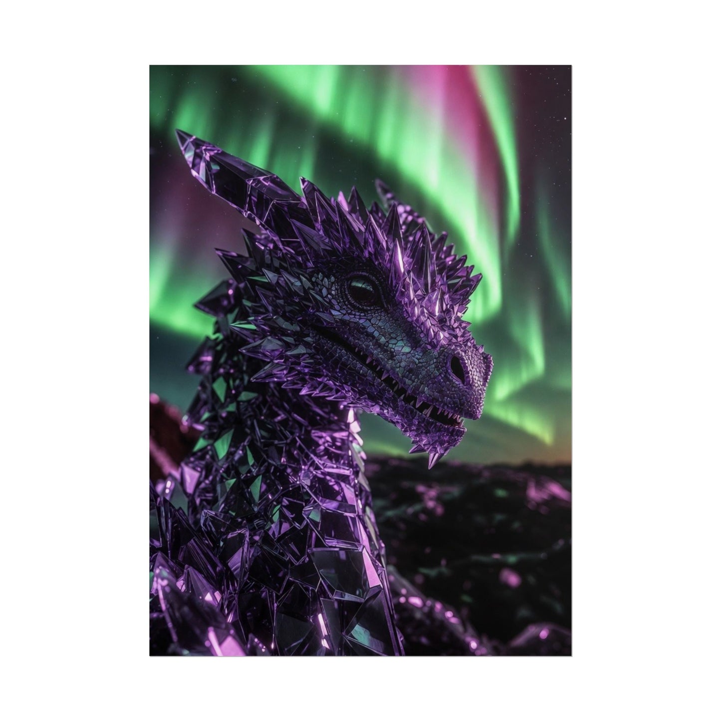Aurora Dragon Rolled Poster — Purple Crystal Dragon Wall Art