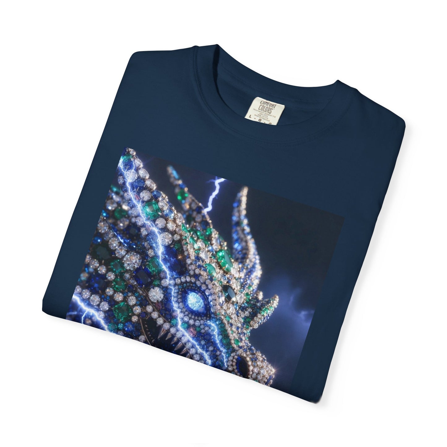 Dragon Lightning Graphic T-Shirt — Jewel-Studded Dragon Design