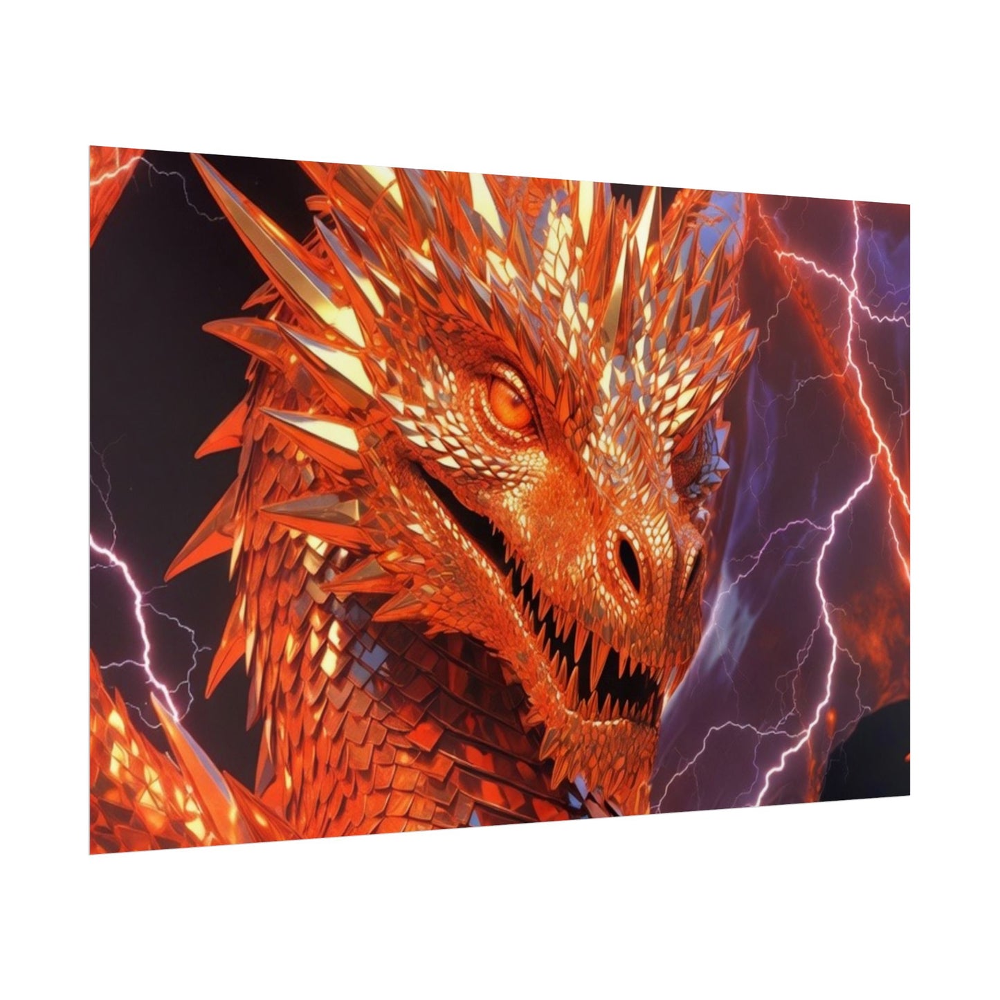 Orange Lightning Dragon Poster — Fantasy Wall Art for Gamers & Fans