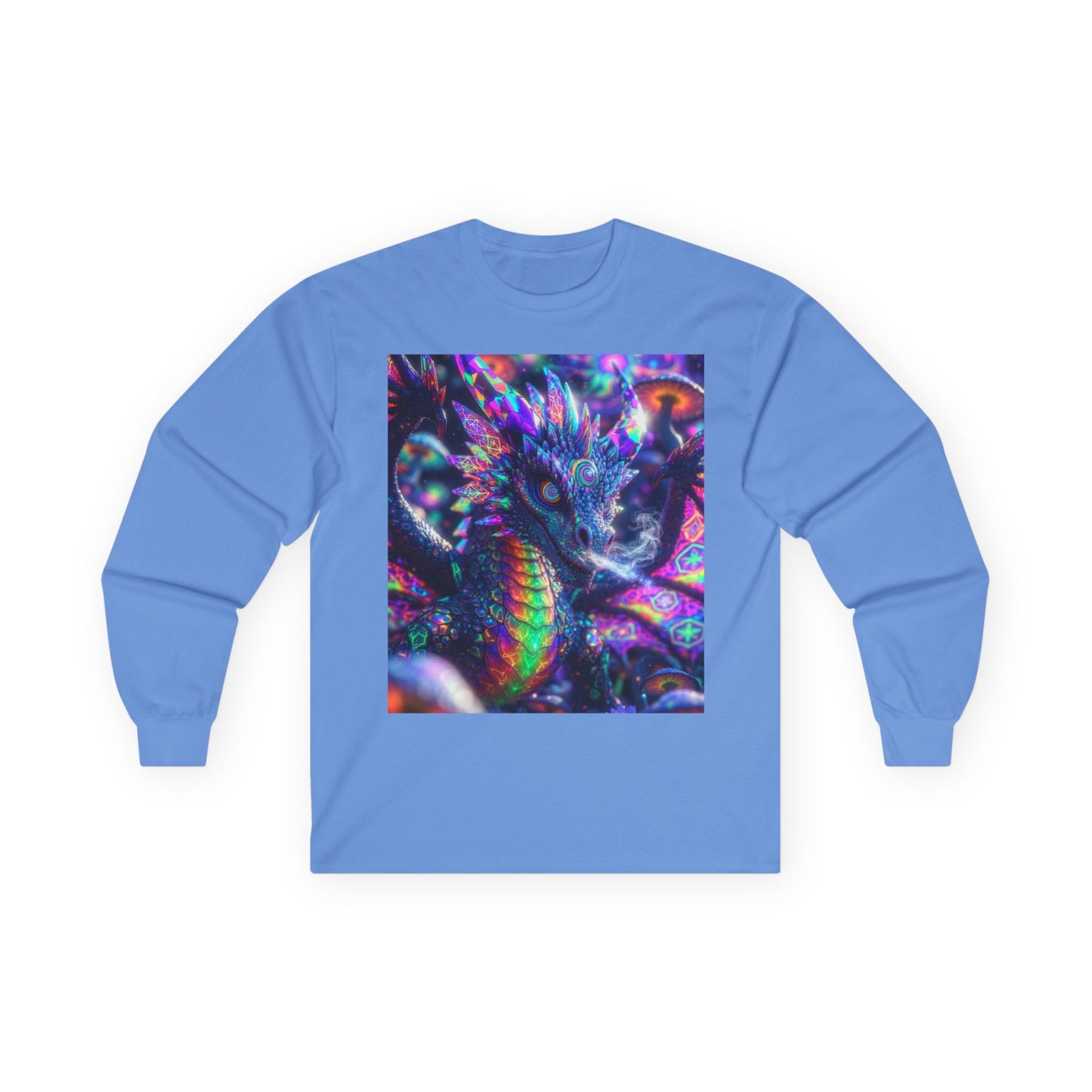 Psychedelic Dragon Long Sleeve Tee — Neon Fantasy Dragon Graphic