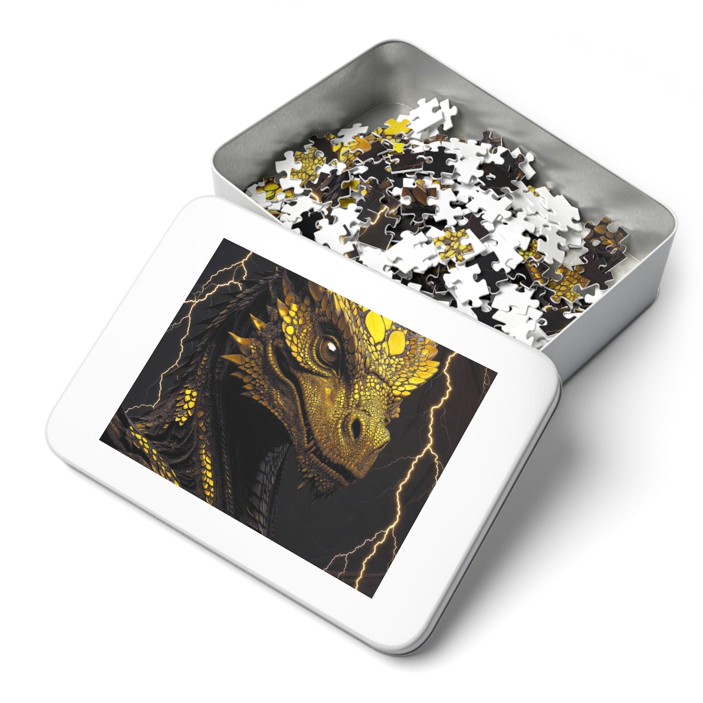 Dragon Gem Jigsaw Puzzle with Tin, Fantasy Puzzle, Kids Activities, Gifts for Game Lovers, Unique Collectible Piece