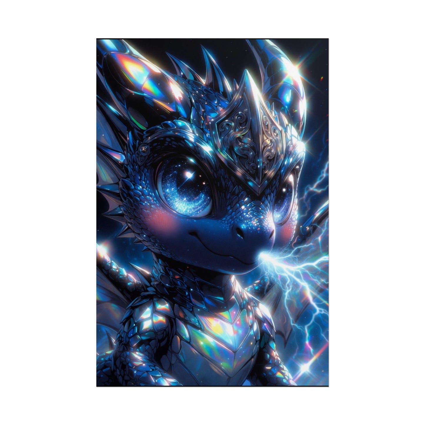 Shiny Blue Dragon Rolled Poster — Cute Electric Fantasy Wall Art