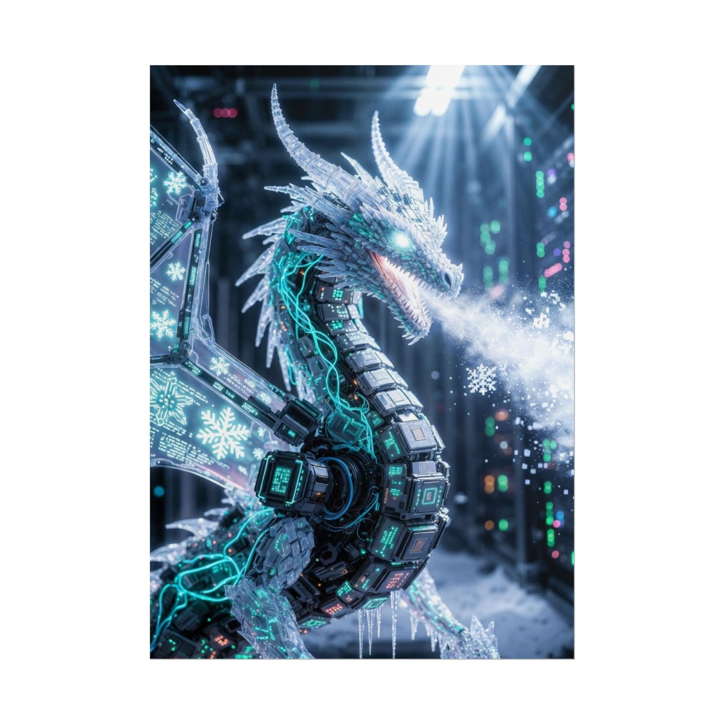 Rolled Poster — Cyber Ice Dragon Fantasy Art Print