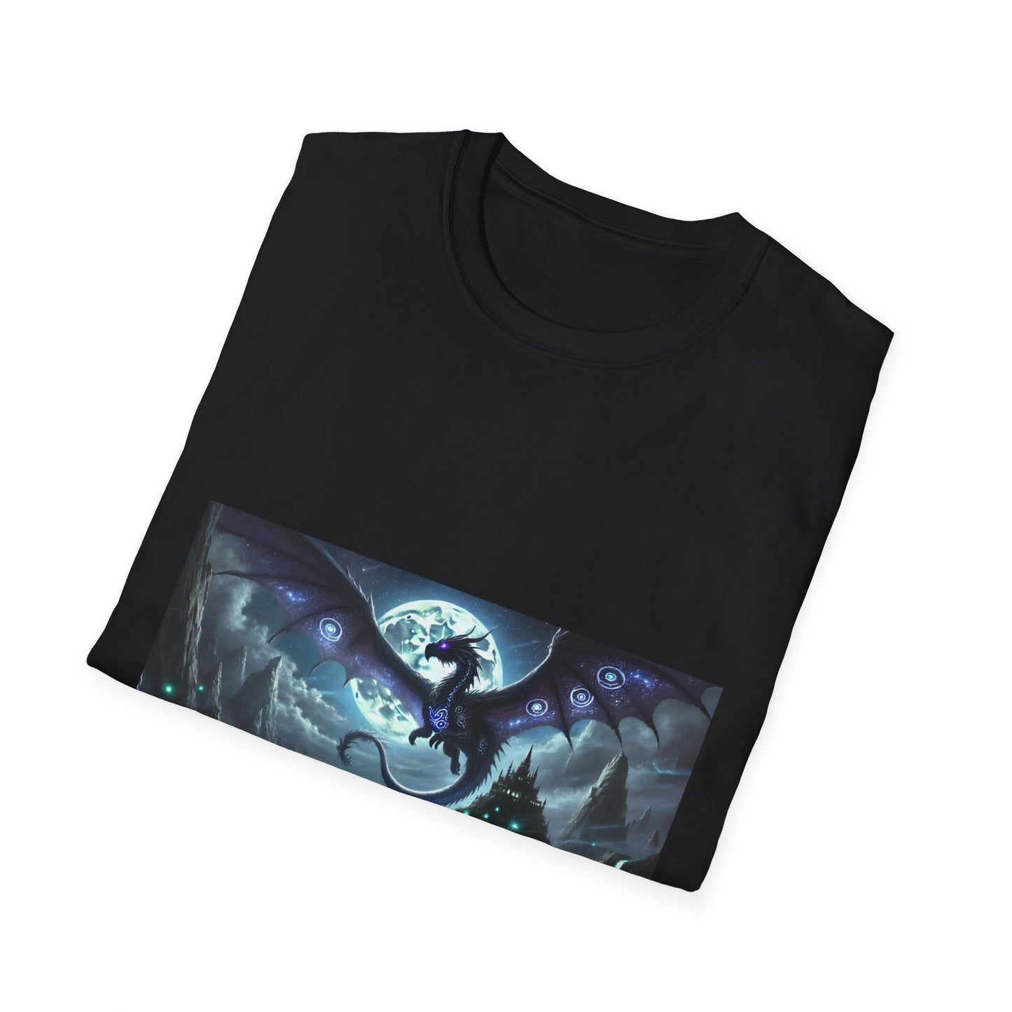 Fantasy Dragon Unisex Softstyle T-Shirt - Mystical Night Design