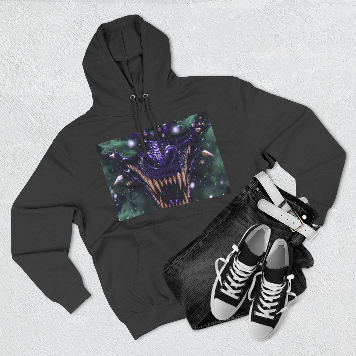 A Mystic Cosmic 🐉 Hoodie — Astral Galaxy Cat Chest Print Fleece Hoodie