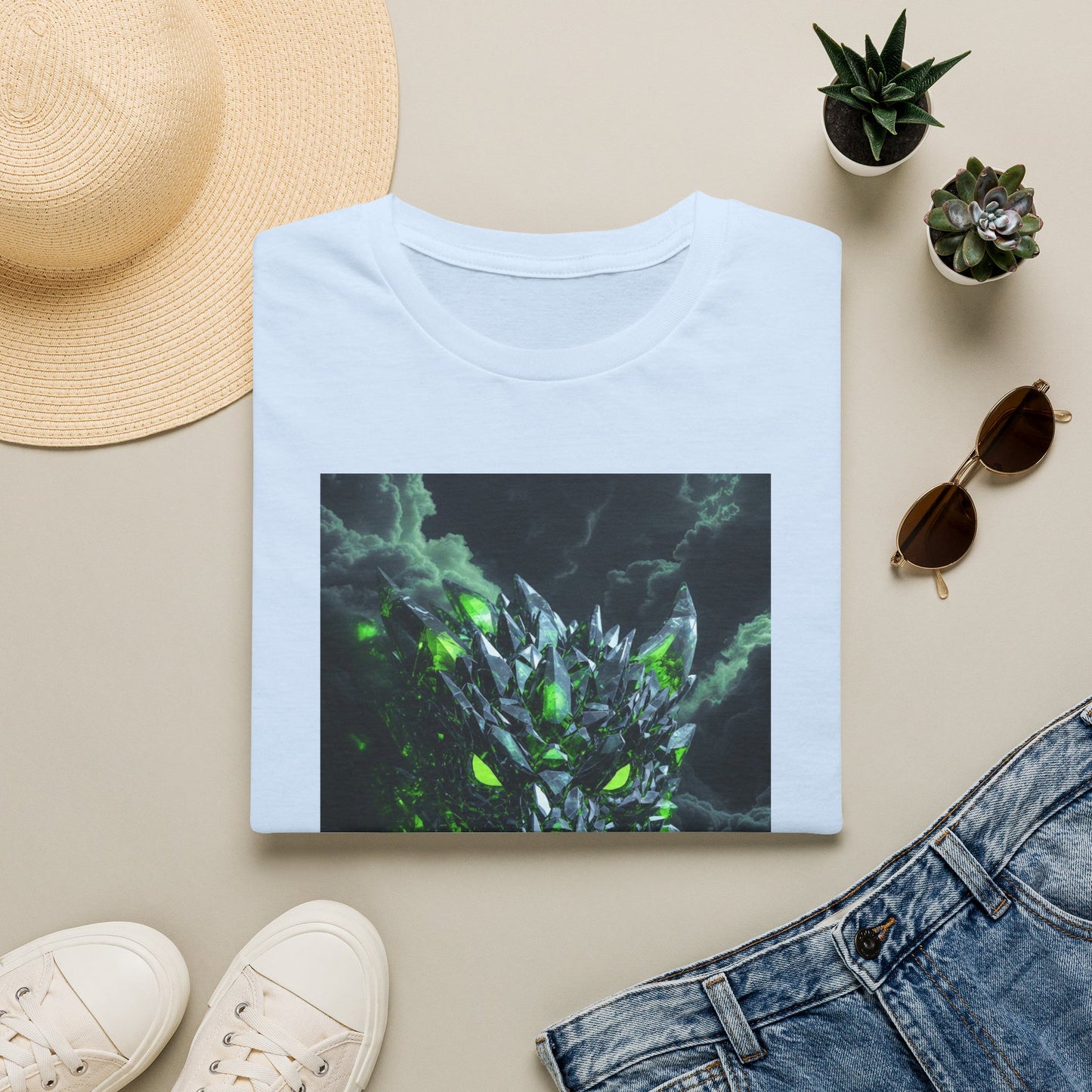 Dragon Skull T‑Shirt — Neon Green Crystal Wyvern Graphic Tee