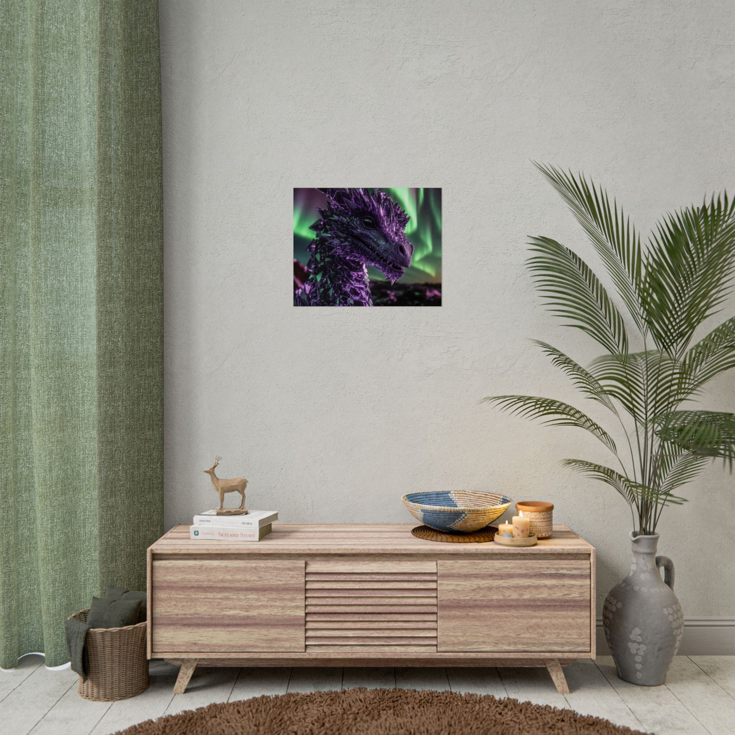 Aurora Dragon Rolled Poster — Purple Crystal Dragon Wall Art