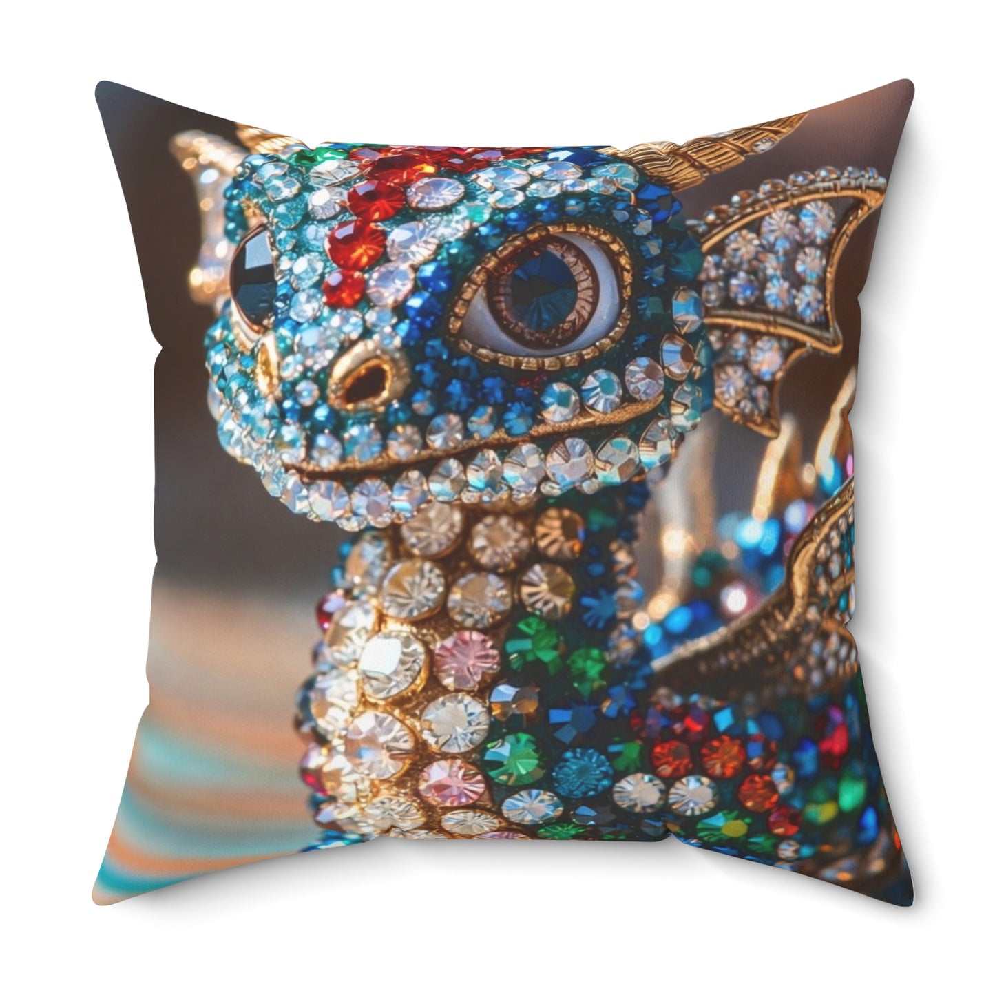 Jeweled Dragon Decorative Pillow — Rhinestone Embellished Accent Cushion