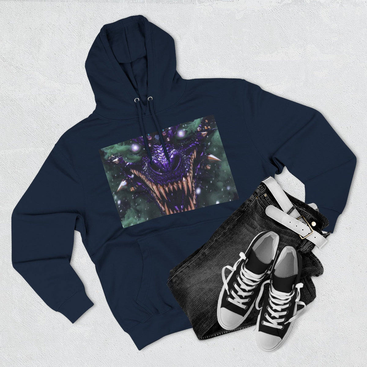 A Mystic Cosmic 🐉 Hoodie — Astral Galaxy Cat Chest Print Fleece Hoodie