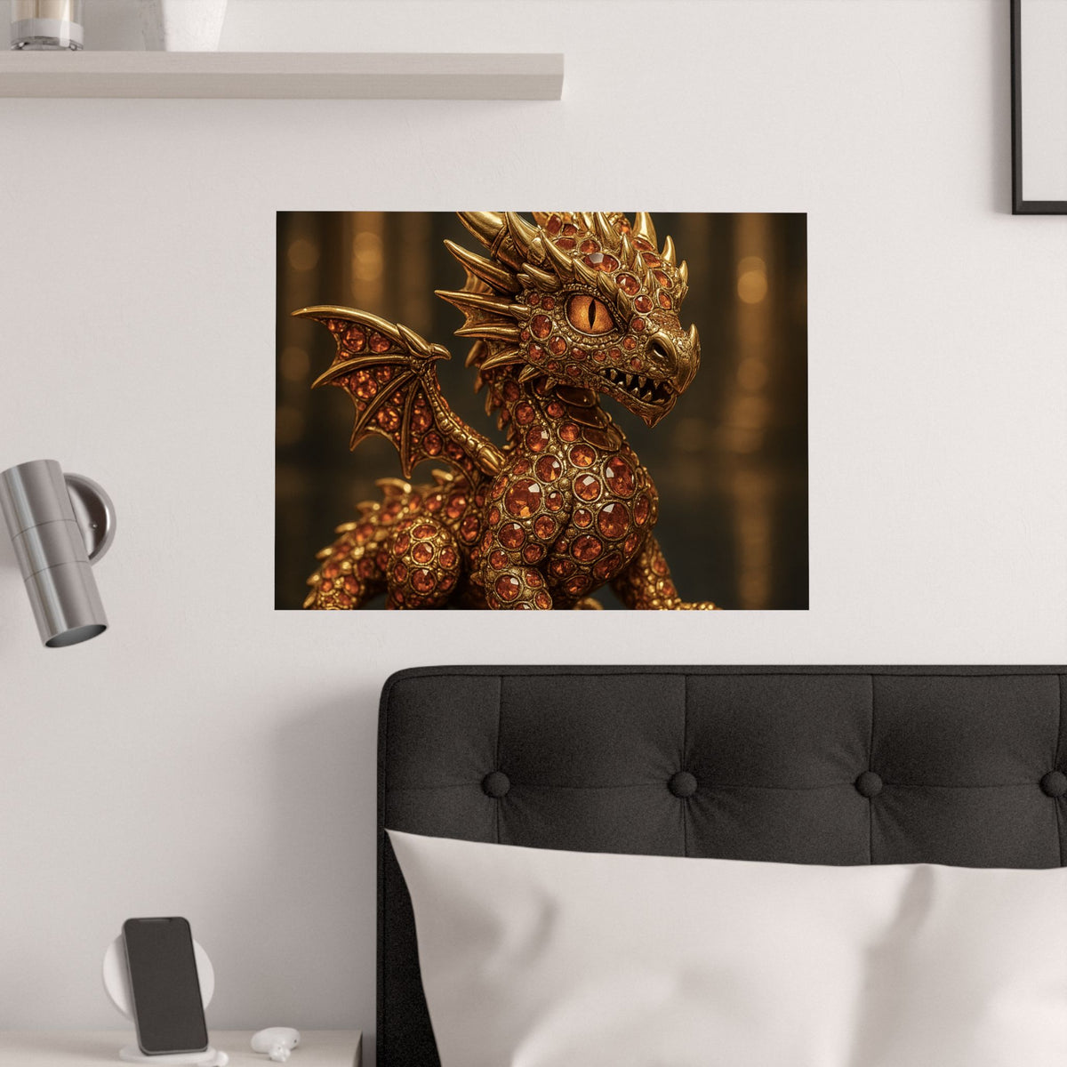 A Golden Orange Dragon Art Print, Satin Poster, Dragon Wall Art, Fantasy Decor, Gift for Gamers, Dragon Lover's Decoration