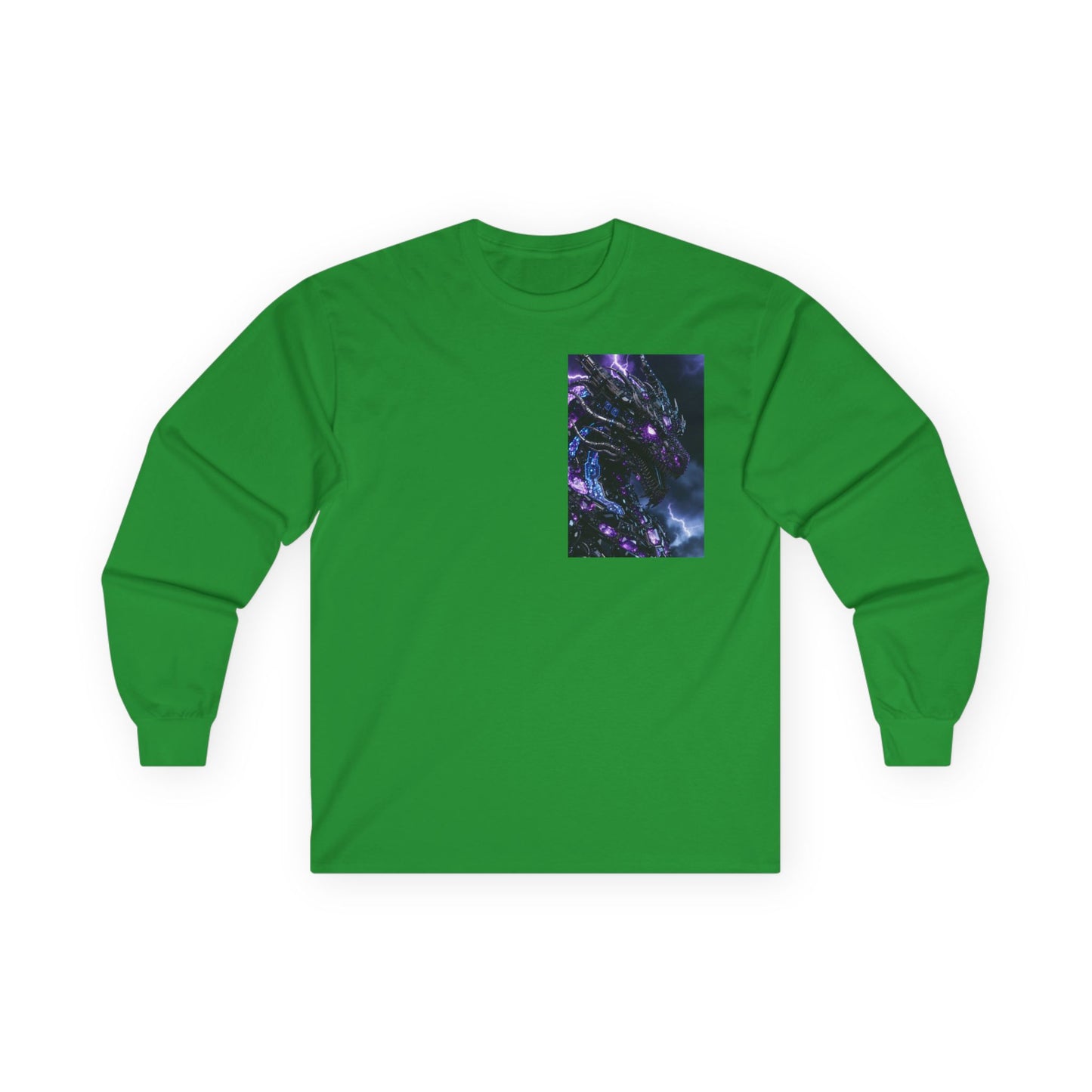 Cosmic Dragon Pocket Long Sleeve Tee — Neon Galaxy Illustration