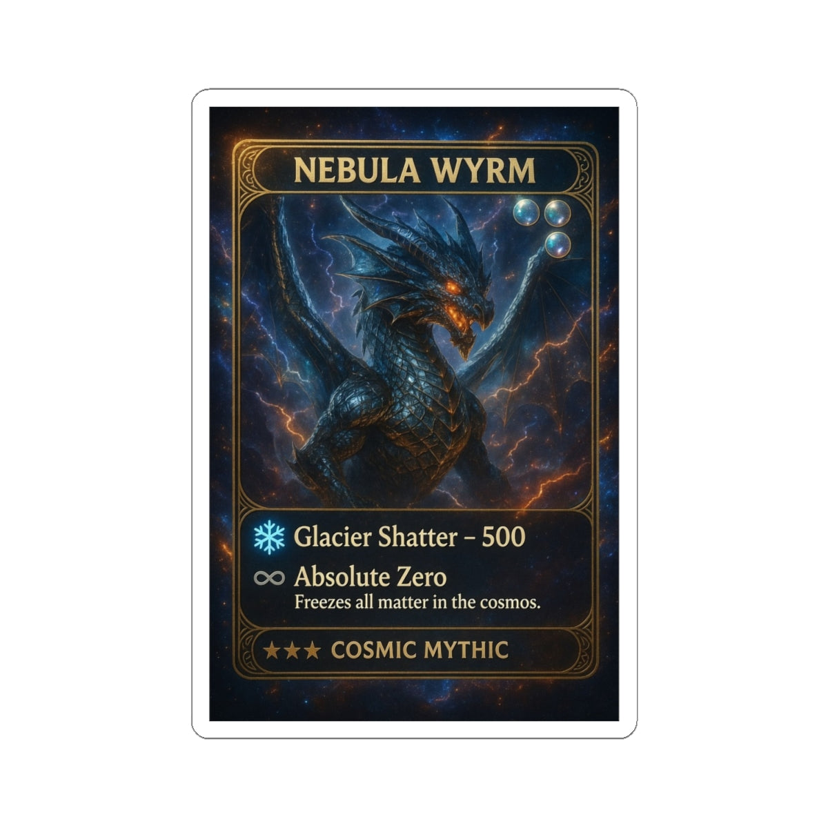 A Nebula Wyrm Trading Card Sticker – Cosmic Dragon Game Art Kiss-Cut Sticker