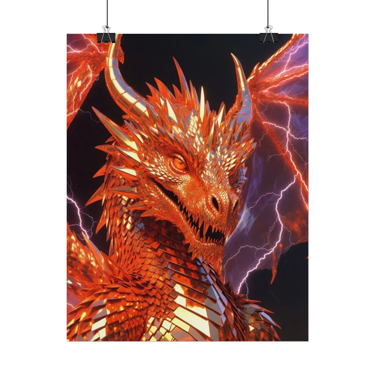 Orange Lightning Dragon Poster — Fantasy Wall Art for Gamers & Fans