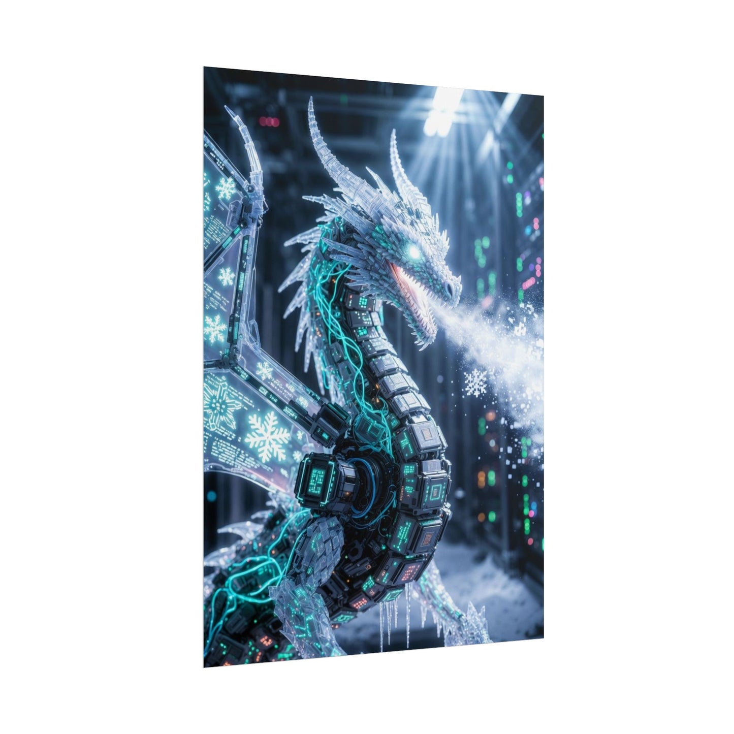 Rolled Poster — Cyber Ice Dragon Fantasy Art Print