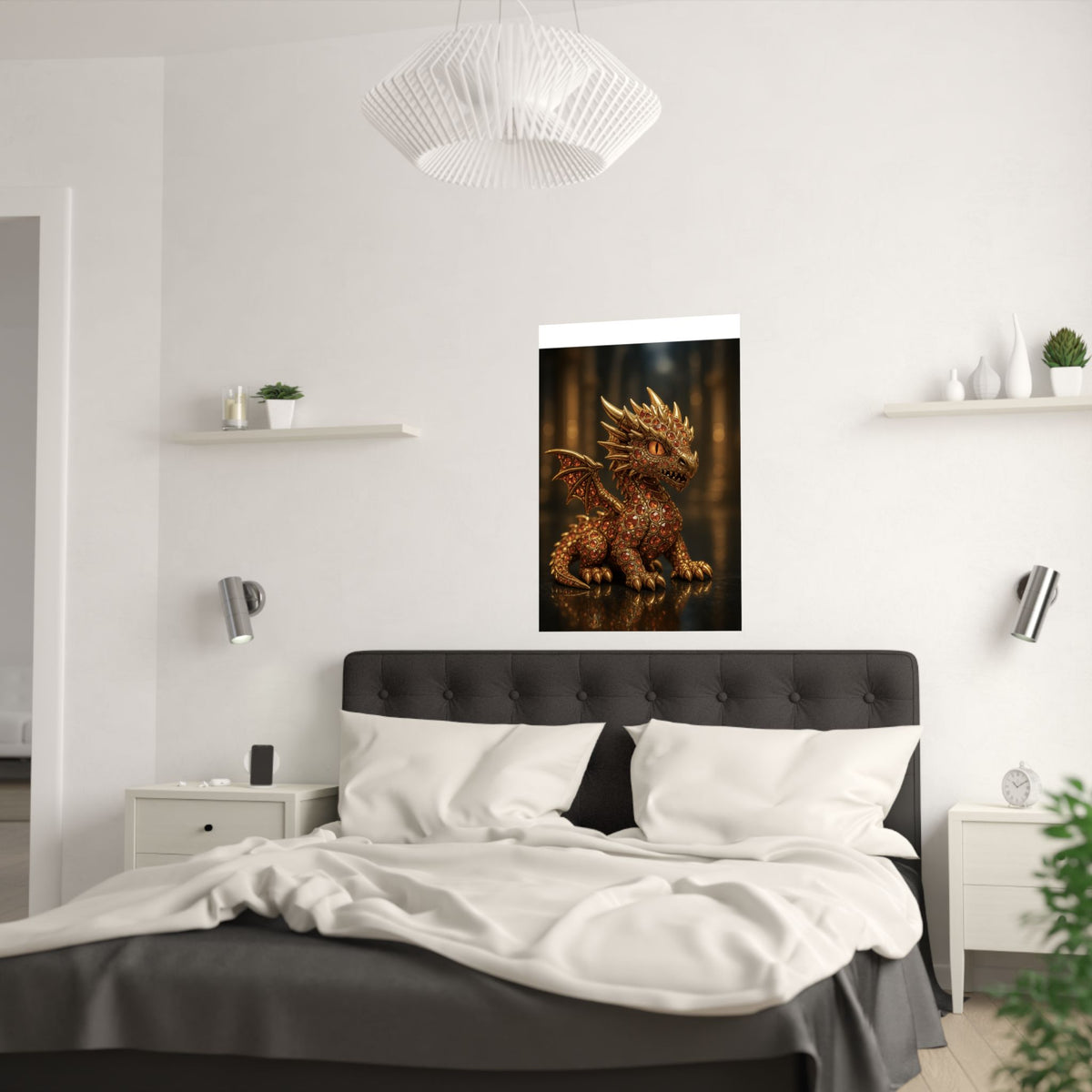 A Golden Orange Dragon Art Print, Satin Poster, Dragon Wall Art, Fantasy Decor, Gift for Gamers, Dragon Lover's Decoration