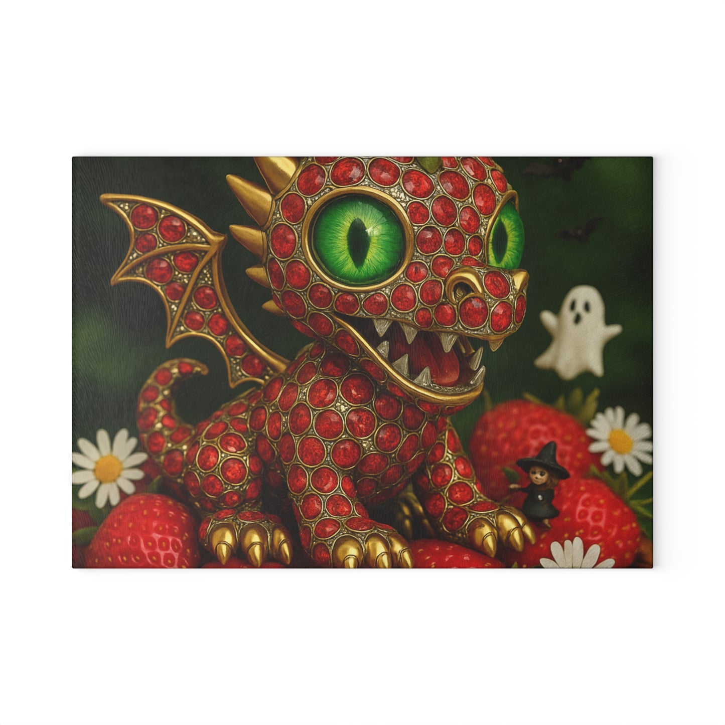 Whimsical Dragon Cutting Board - Fun Kitchen Decor, Gift for Chefs, Unique Housewarming Present, Cute Home Accessory, Strawberry Design