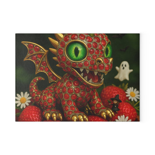 Whimsical Dragon Cutting Board - Fun Kitchen Decor, Gift for Chefs, Unique Housewarming Present, Cute Home Accessory, Strawberry Design