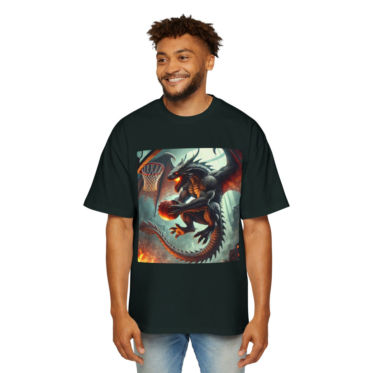 A Men's Fantasy Dragon Basketball Tee - Oversized Graphic Shirt, Streetwear Style, Casual Outfit, Gift for Him, Unique Art Tee