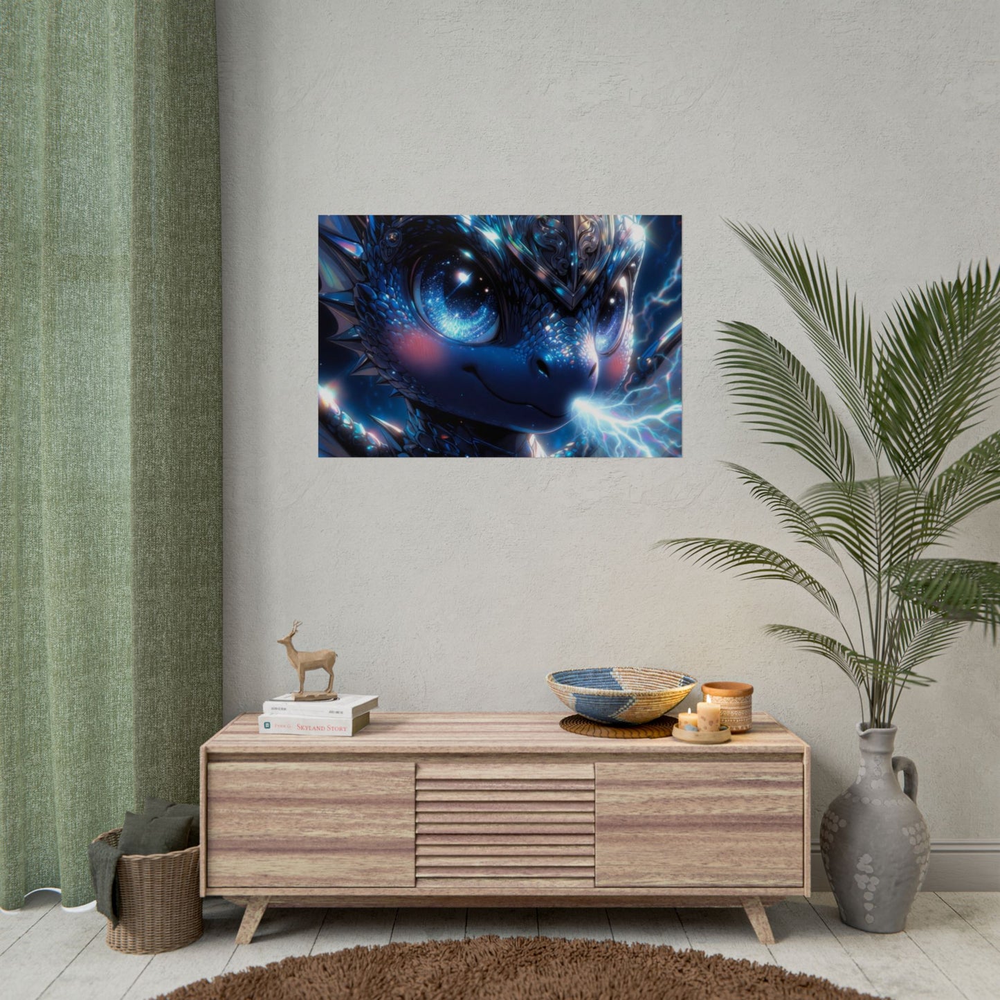 Shiny Blue Dragon Rolled Poster — Cute Electric Fantasy Wall Art