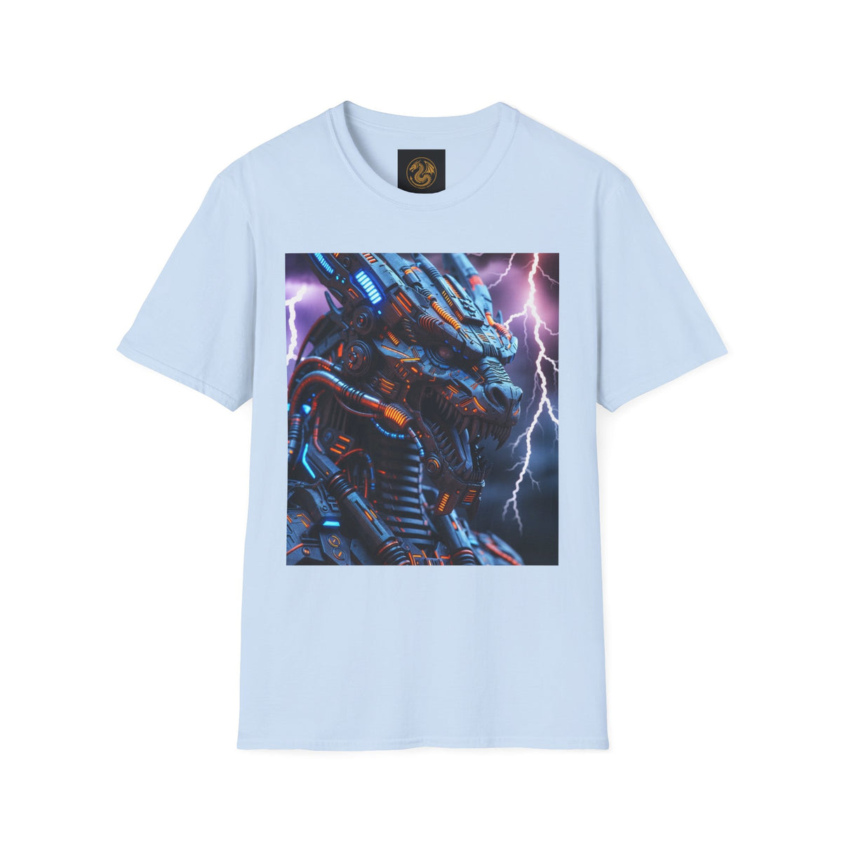 A Cyber Dragon T‑Shirt — Neon Mech Dragon with Lightning Graphic