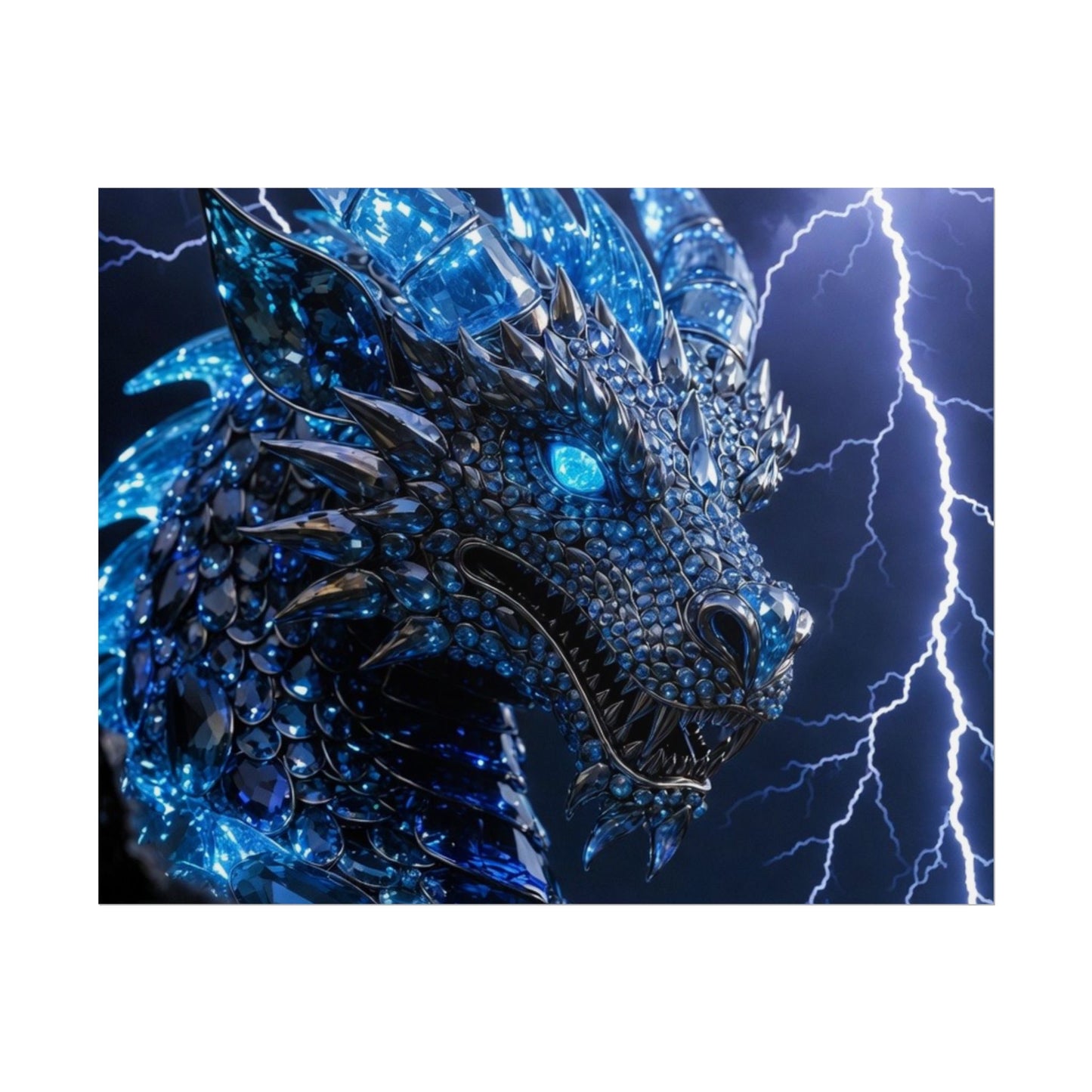 Blue Lightning Dragon Poster — Fantasy Wall Art Rolled Poster
