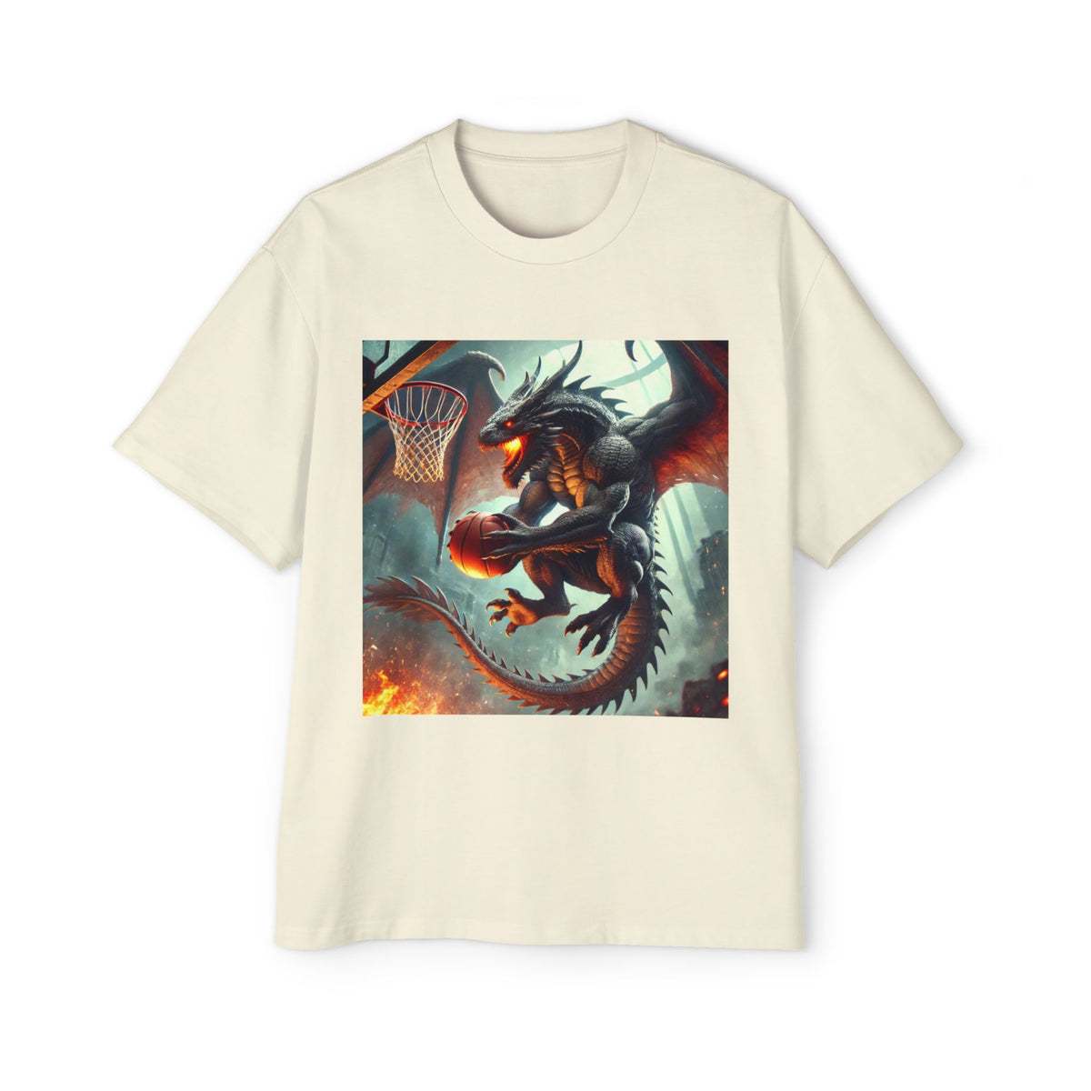 A Men's Fantasy Dragon Basketball Tee - Oversized Graphic Shirt, Streetwear Style, Casual Outfit, Gift for Him, Unique Art Tee
