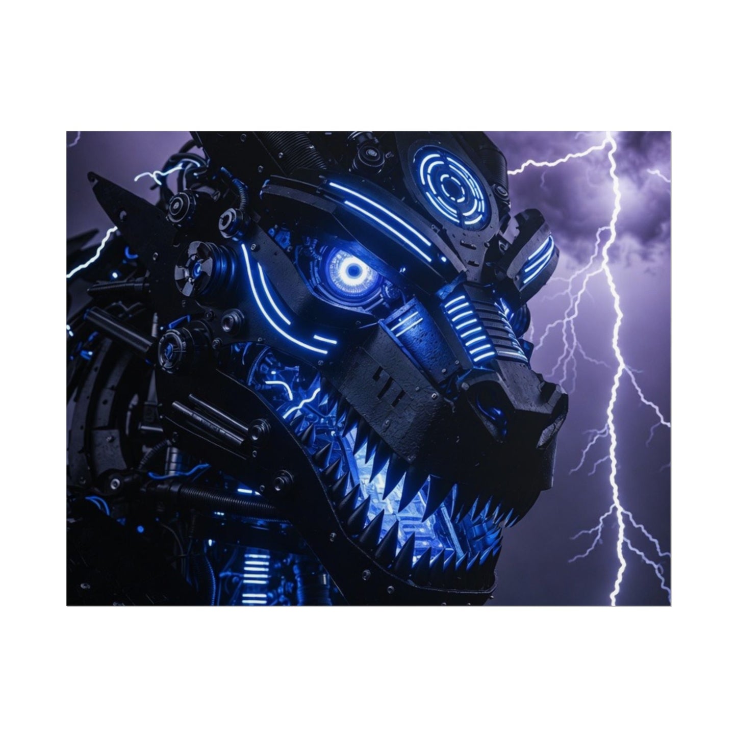 CyberDragon Storm Poster — Futuristic Mech Wolf Art Print (Rolled Poster)