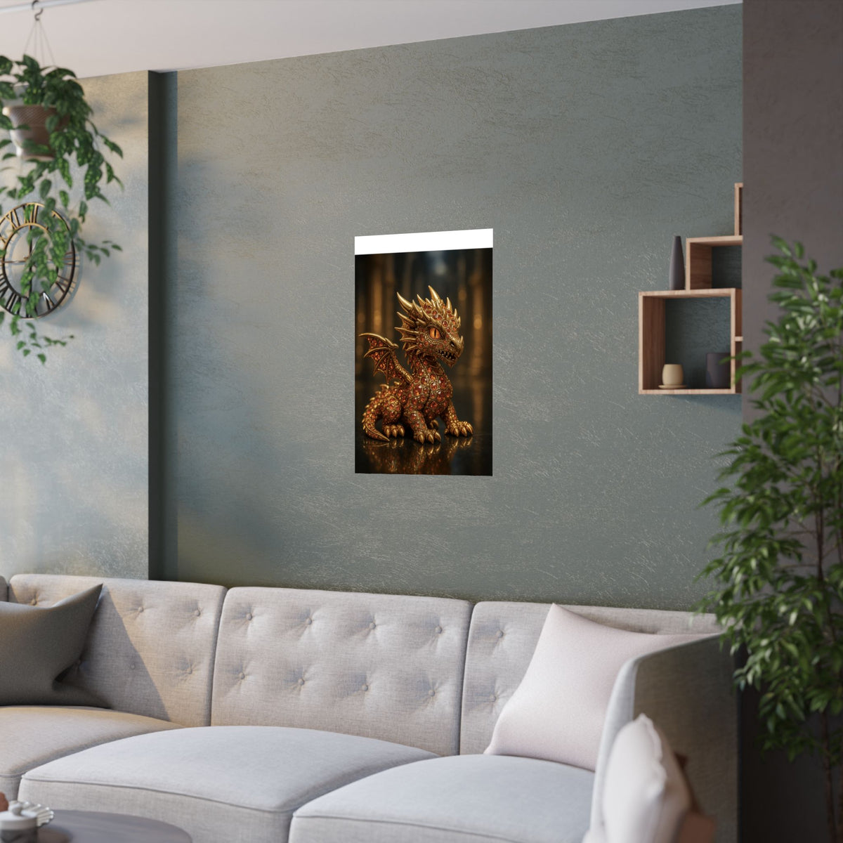A Golden Orange Dragon Art Print, Satin Poster, Dragon Wall Art, Fantasy Decor, Gift for Gamers, Dragon Lover's Decoration