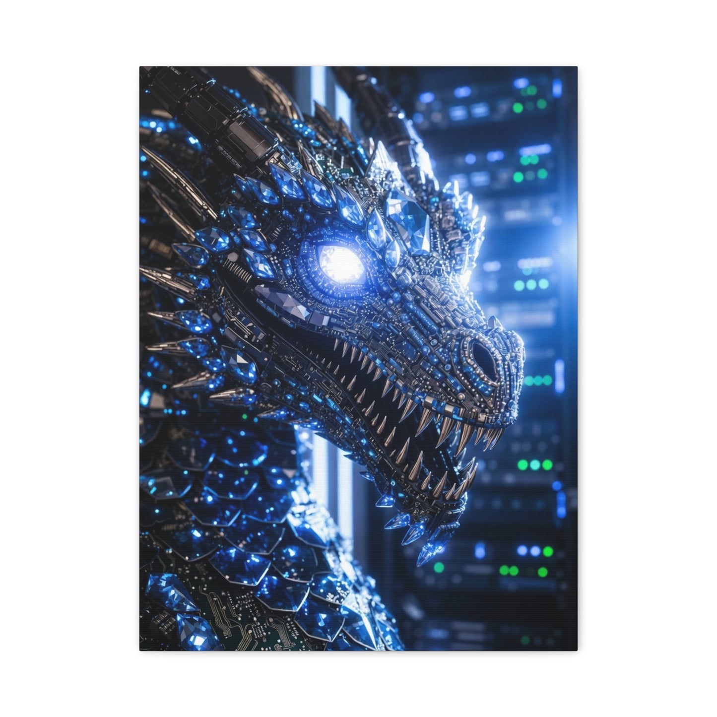 Cyber Dragon Canvas Print — Futuristic Metallic Dragon Wall Art
