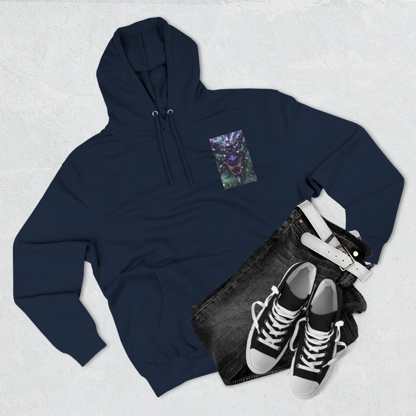 A Mystic Cosmic 🐉 Hoodie — Astral Galaxy Cat Chest Print Fleece Hoodie