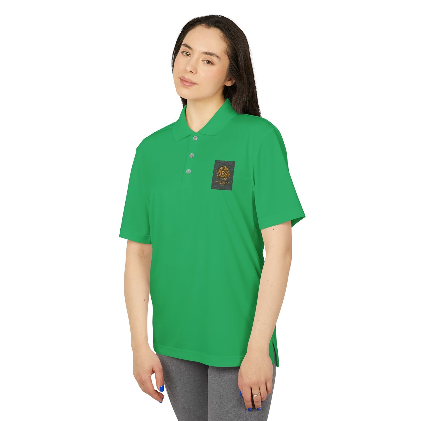 Adidas Performance Polo — Gold Crest Patch Chest Logo