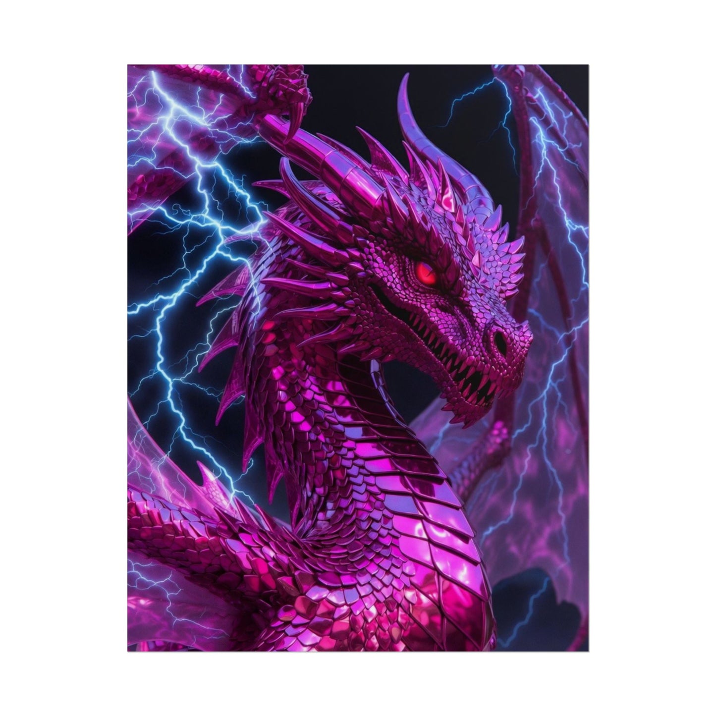 Pink Electric Dragon Poster — Fantasy Wall Art Rolled Poster