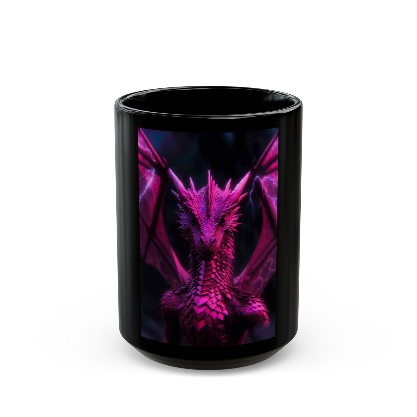 Pink Neon Dragon Mug — Black Ceramic Fantasy Coffee Cup (11oz & 15oz)