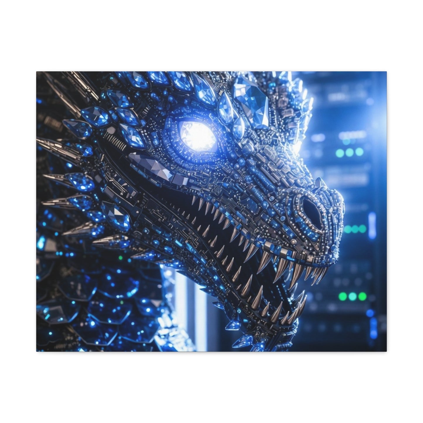 Cyber Dragon Canvas Print — Futuristic Metallic Dragon Wall Art