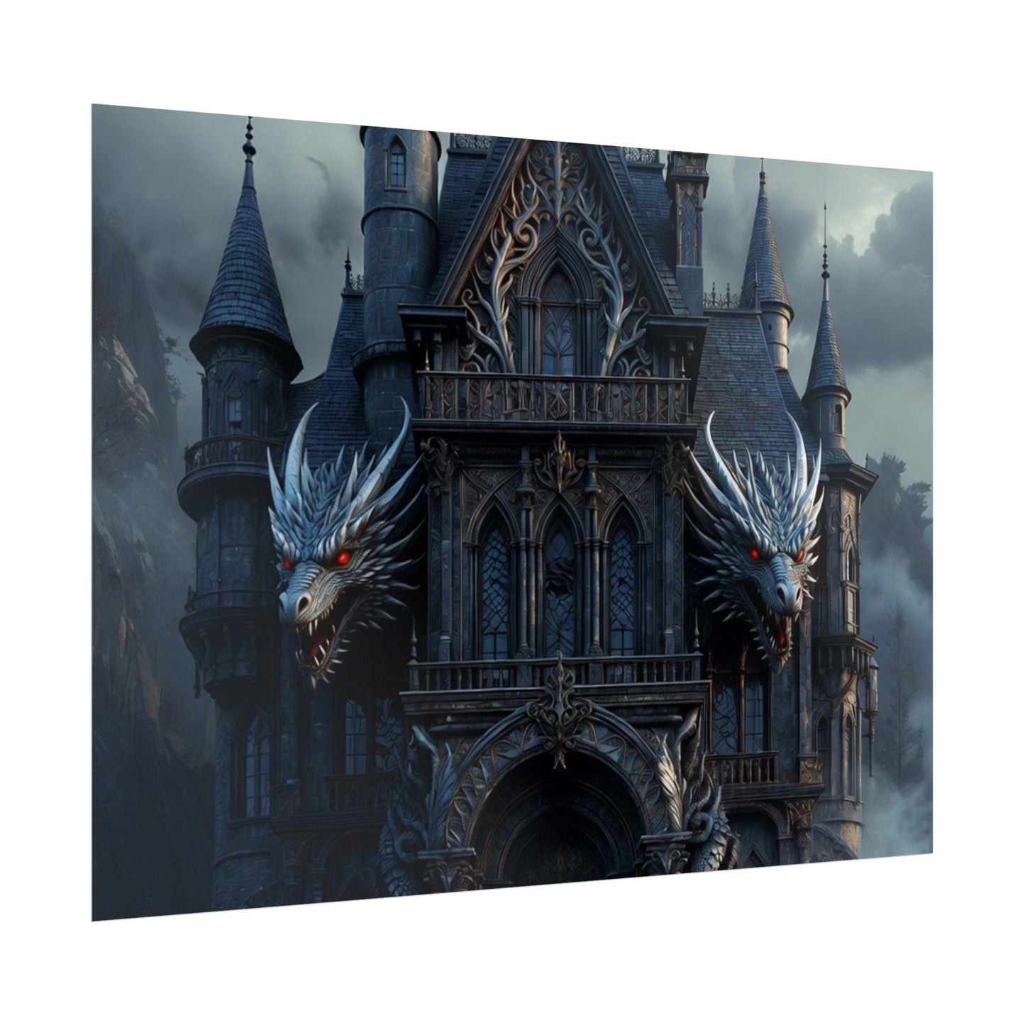 Gothic Dragon Castle Rolled Poster — Dark Fantasy Wall Art