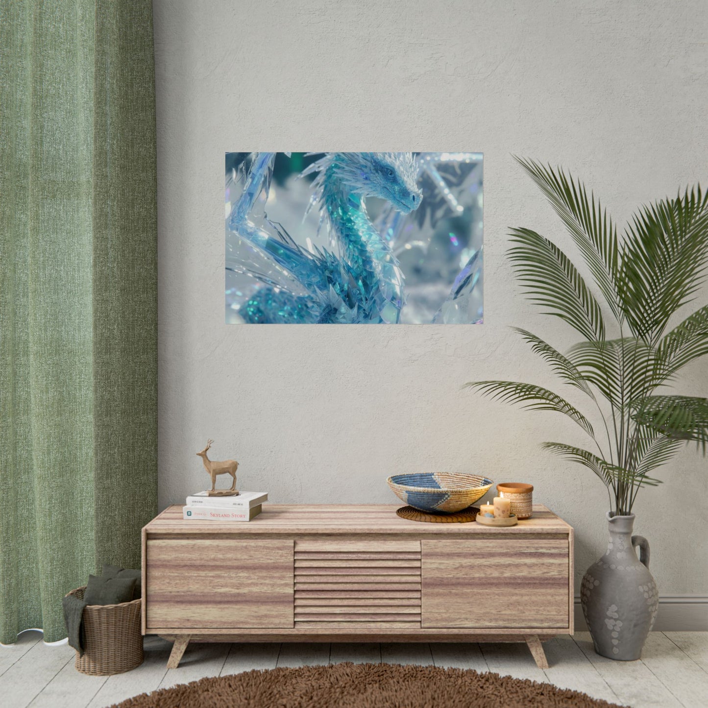 Ice Crystal Dragon Poster — Fantasy Aurora Wall Art (Rolled Poster)