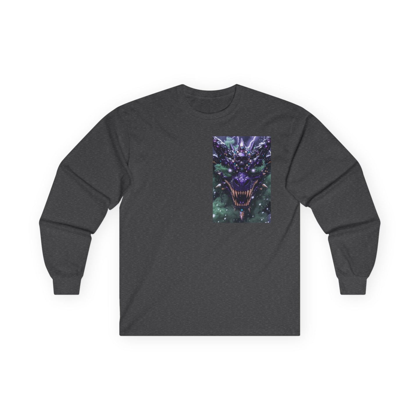 Dragon Skull Face Long Sleeve Tee — Dark Fantasy Chest Graphic
