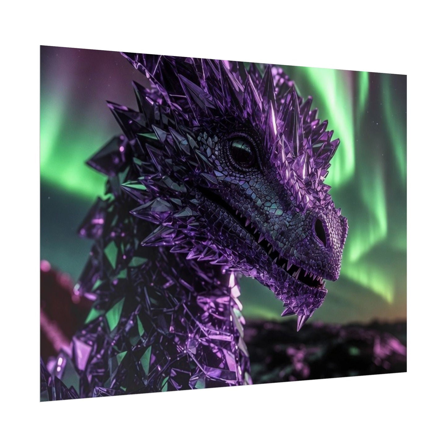 Aurora Dragon Rolled Poster — Purple Crystal Dragon Wall Art